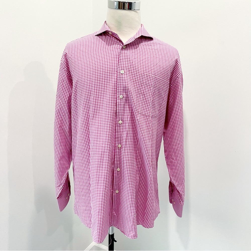 Peter Millar Pink Gingham Button Down Dress Shirt Men’s XL 100% Cotton